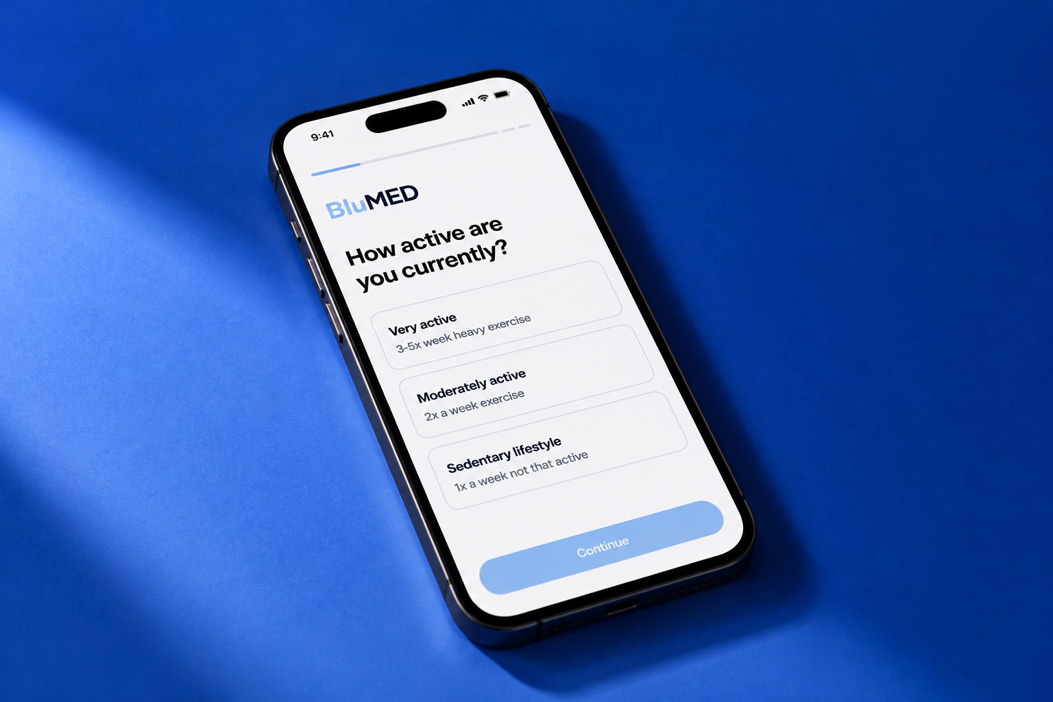 BluMED health quiz on a phone screen