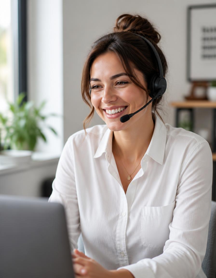 BluMED care specialist wearing a headset on a support call
